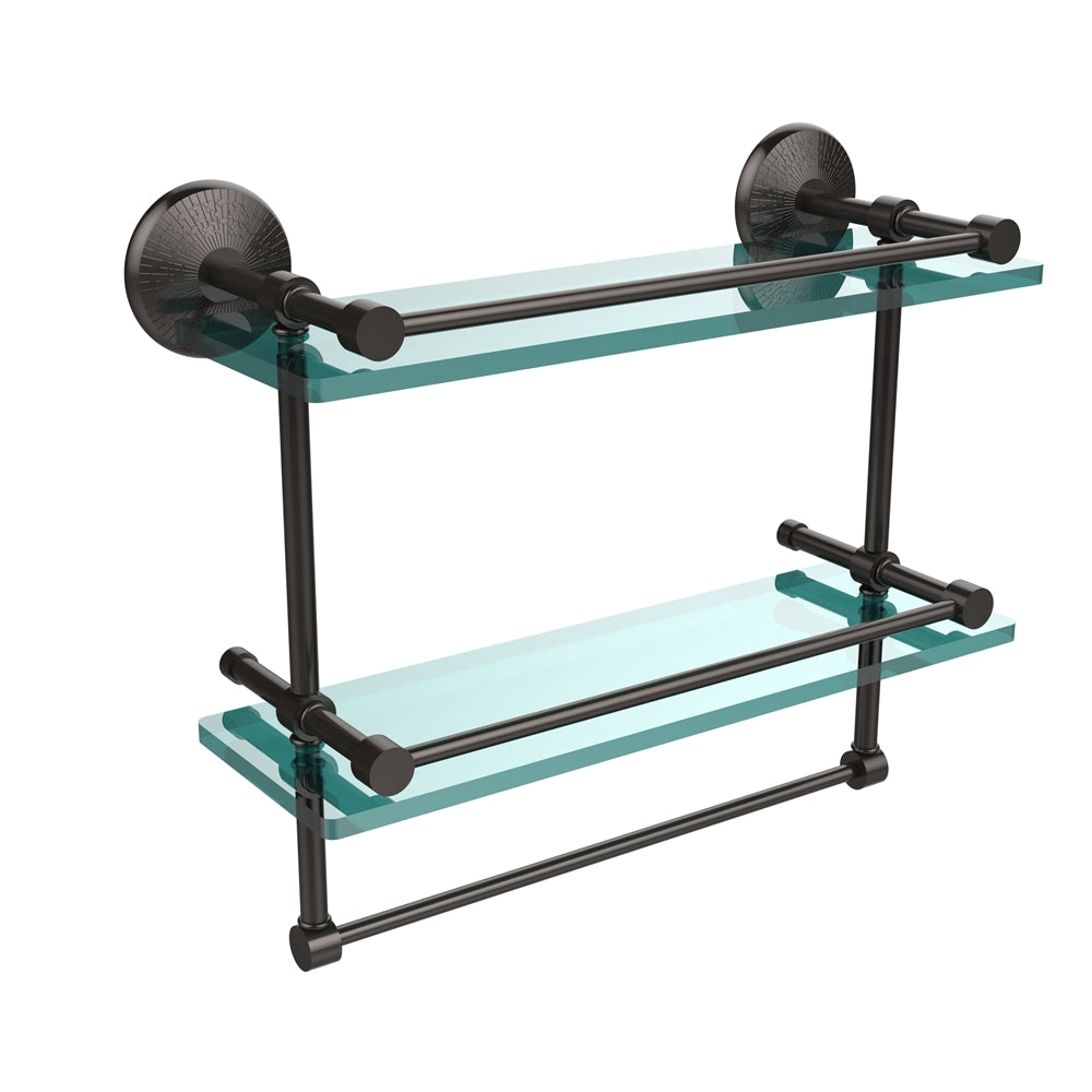 MC-2TB/16-GAL-ORB Monte Carlo Collection 16 Inch Gallery Double Glass Shelf with Towel Bar, Oil Rubbed Bronze