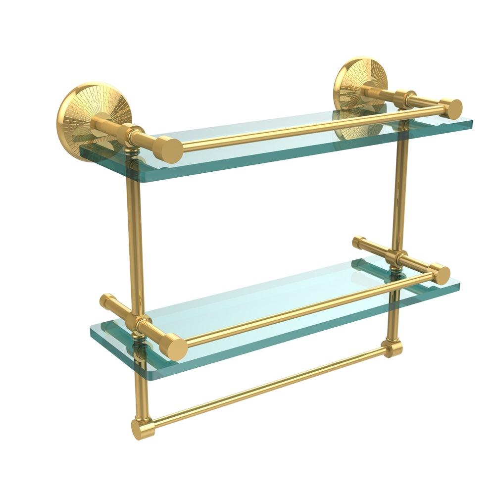 MC-2TB/16-GAL-UNL Monte Carlo Collection 16 Inch Gallery Double Glass Shelf with Towel Bar, Unlacquered Brass