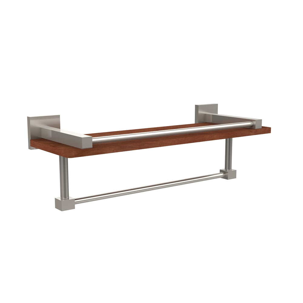 MT-1-16TB-GAL-IRW-SN Montero Collection 16 Inch IPE Ironwood Shelf with Gallery Rail and Towel Bar, Satin Nickel