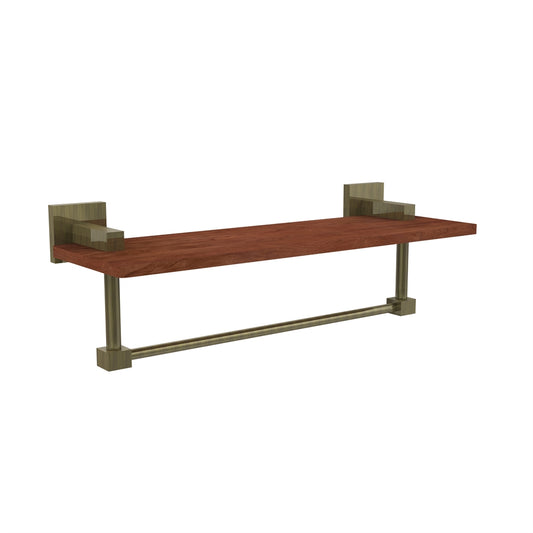 MT-1TB-16-IRW-ABR Montero Collection 16 Inch Solid IPE Ironwood Shelf with Integrated Towel Bar, Antique Brass