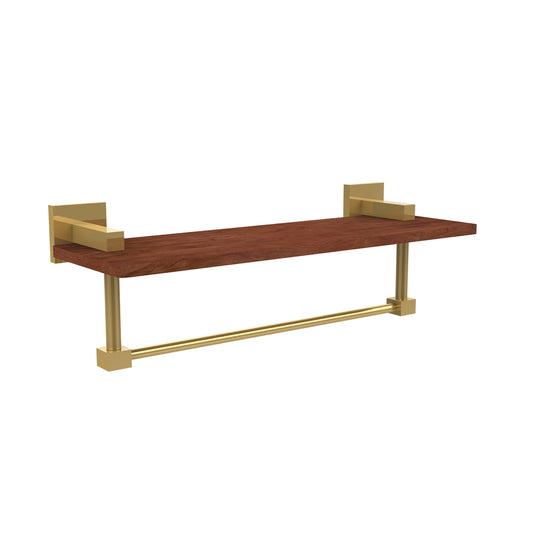 MT-1TB-16-IRW-UNL Montero Collection 16 Inch Solid IPE Ironwood Shelf with Integrated Towel Bar, Unlacquered Brass