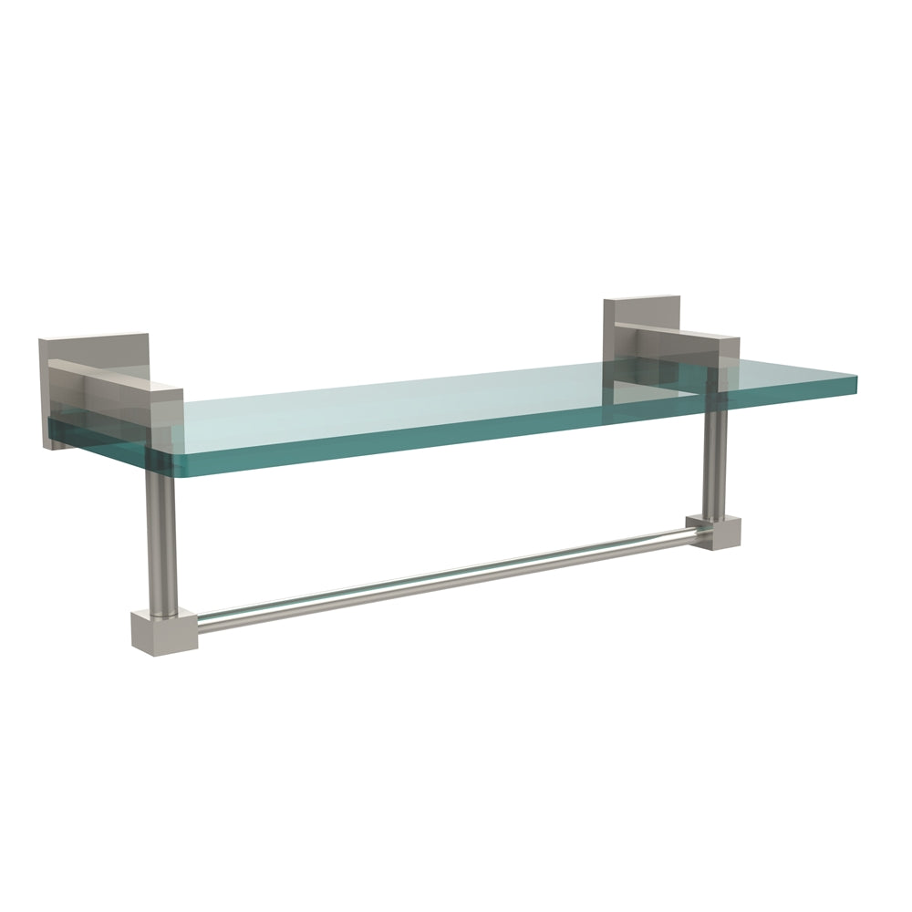 MT-1-16TB-PNI Montero Collection 16 Inch Glass Vanity Shelf with Integrated Towel Bar, Polished Nickel