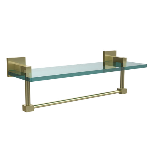 MT-1-16TB-SBR Montero Collection 16 Inch Glass Vanity Shelf with Integrated Towel Bar, Satin Brass