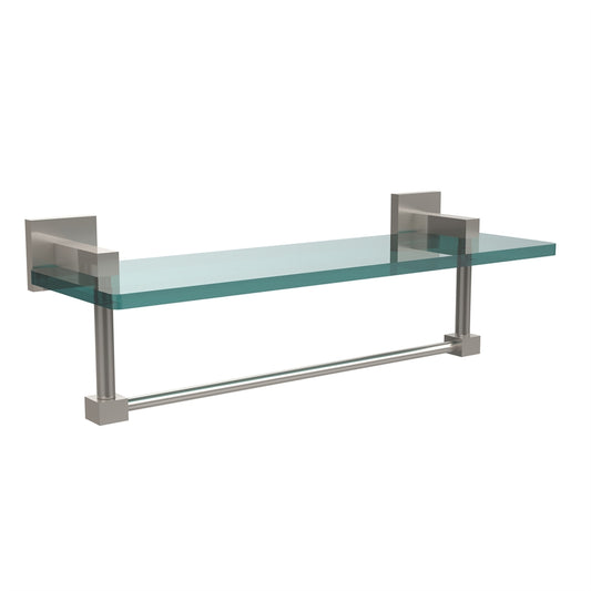 MT-1-16TB-SN Montero Collection 16 Inch Glass Vanity Shelf with Integrated Towel Bar, Satin Nickel