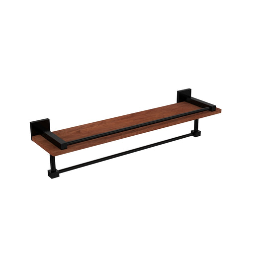 MT-1-22TB-GAL-IRW-BKM Montero Collection 22 Inch IPE Ironwood Shelf with Gallery Rail and Towel Bar, Matte Black