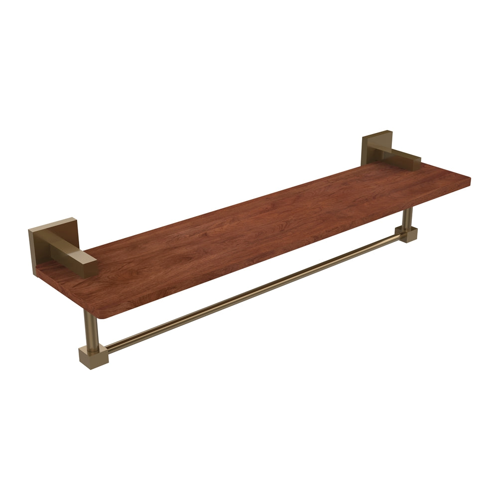 MT-1-22TB-IRW-BBR Montero Collection 22 Inch Solid IPE Ironwood Shelf with Integrated Towel Bar, Brushed Bronze