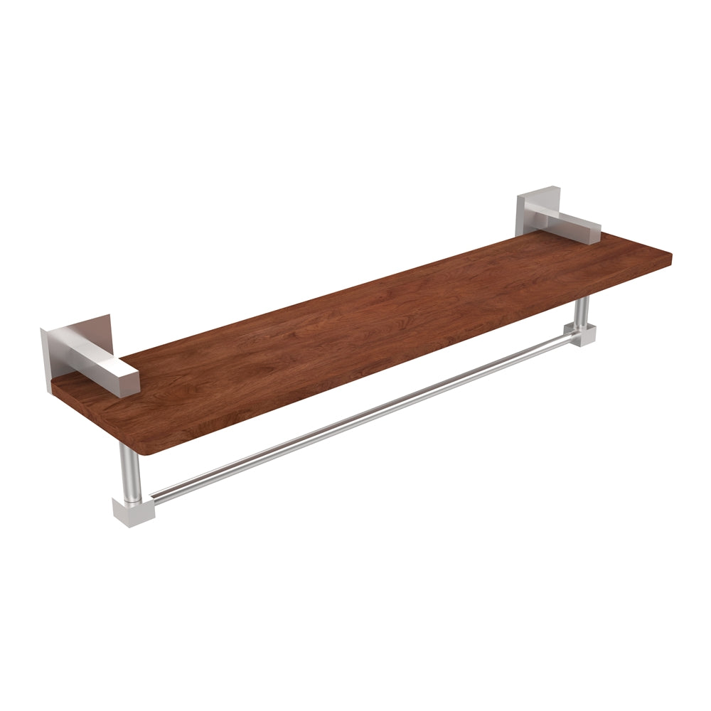 MT-1-22TB-IRW-SCH Montero Collection 22 Inch Solid IPE Ironwood Shelf with Integrated Towel Bar, Satin Chrome