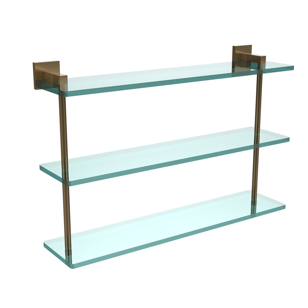 MT-5-22-BBR Montero Collection 22 Inch Triple Tiered Glass Shelf, Brushed Bronze