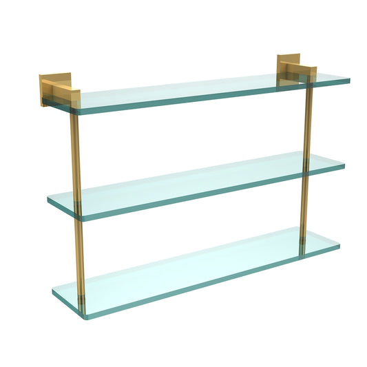 MT-5-22-PB Montero Collection 22 Inch Triple Tiered Glass Shelf, Polished Brass