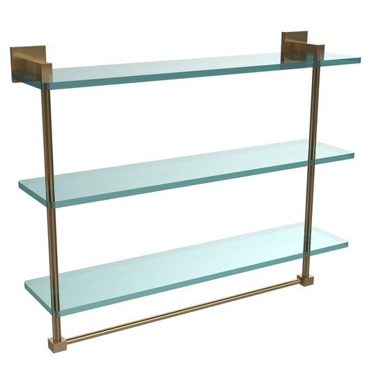 MT-5-22TB-BBR Montero Collection 22 Inch Triple Tiered Glass Shelf with integrated towel bar, Brushed Bronze