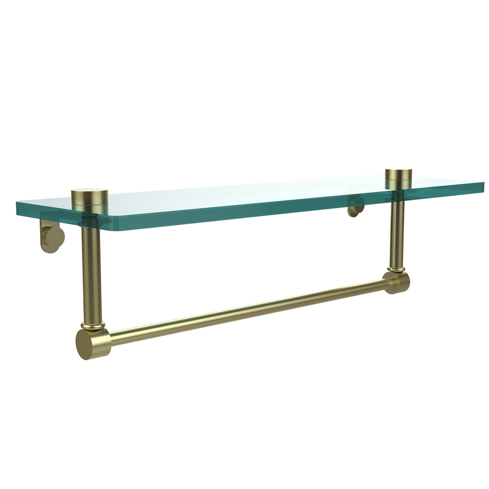 NS-1/16TB-SBR 16 Inch Glass Vanity Shelf with Integrated Towel Bar, Satin Brass