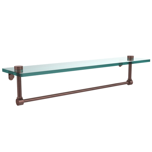 NS-1/22TB-CA 22 Inch Glass Vanity Shelf with Integrated Towel Bar, Antique Copper