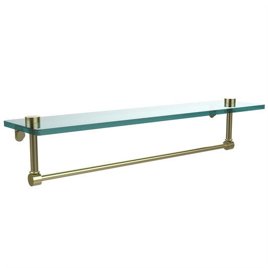 NS-1/22TB-SBR 22 Inch Glass Vanity Shelf with Integrated Towel Bar, Satin Brass