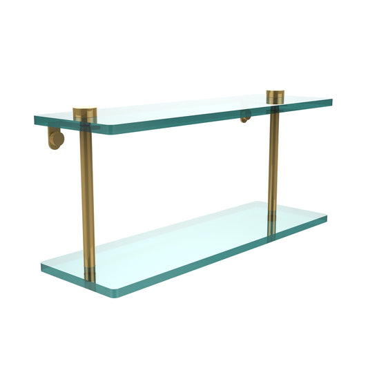 NS-2/16-PB 16 Inch Two Tiered Glass Shelf, Polished Brass