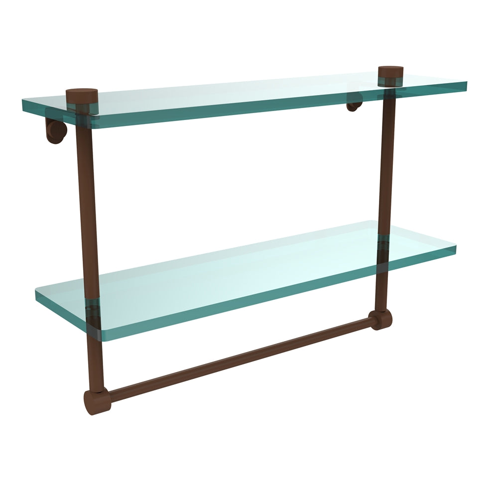 NS-2/16TB-ABZ 16 Inch Two Tiered Glass Shelf with Integrated Towel Bar, Antique Bronze