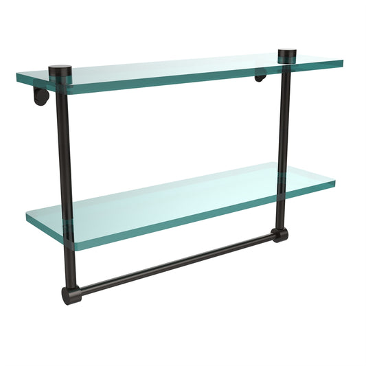 NS-2/16TB-ORB 16 Inch Two Tiered Glass Shelf with Integrated Towel Bar, Oil Rubbed Bronze