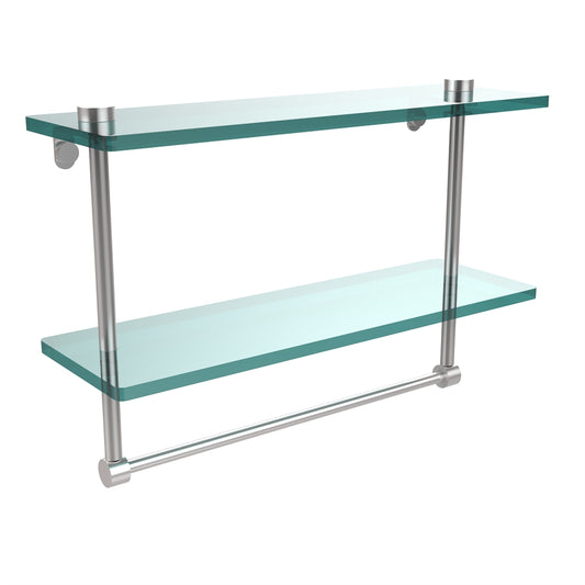 NS-2/16TB-SCH 16 Inch Two Tiered Glass Shelf with Integrated Towel Bar, Satin Chrome