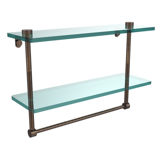 NS-2/16TB-VB 16 Inch Two Tiered Glass Shelf with Integrated Towel Bar, Venetian Bronze