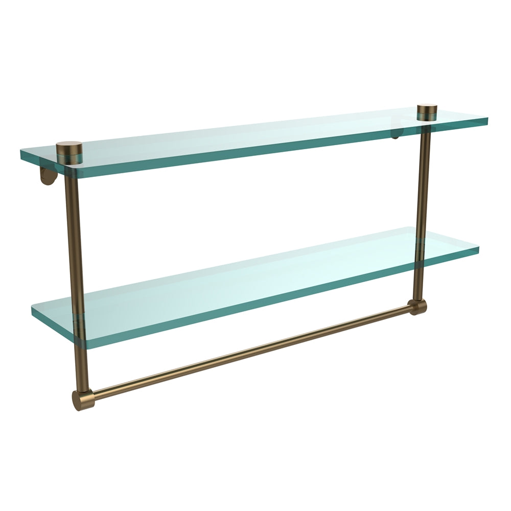 NS-2/22TB-BBR 22 Inch Two Tiered Glass Shelf with Integrated Towel Bar, Brushed Bronze