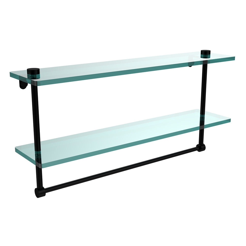 NS-2/22TB-BKM 22 Inch Two Tiered Glass Shelf with Integrated Towel Bar, Matte Black