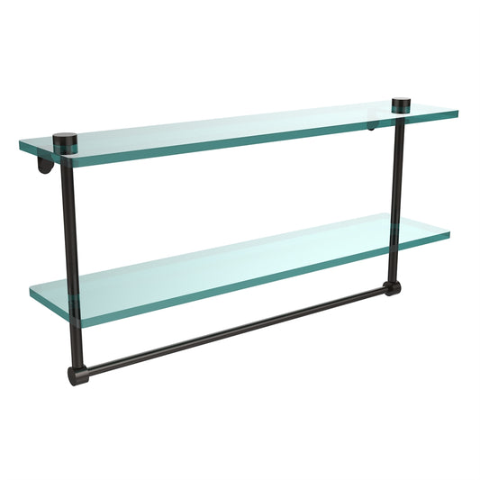 NS-2/22TB-ORB 22 Inch Two Tiered Glass Shelf with Integrated Towel Bar, Oil Rubbed Bronze