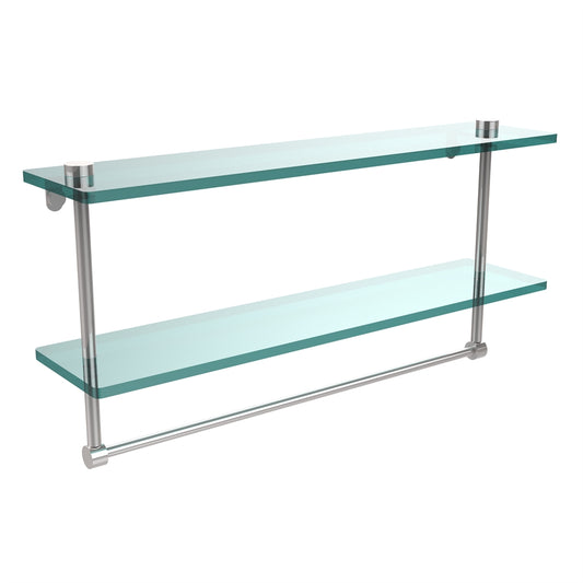 NS-2/22TB-PC 22 Inch Two Tiered Glass Shelf with Integrated Towel Bar, Polished Chrome