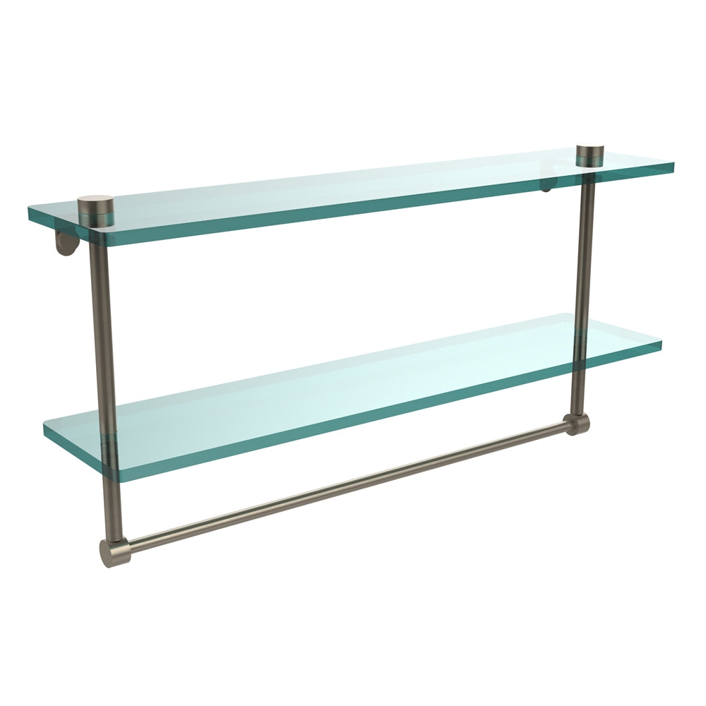 NS-2/22TB-PEW 22 Inch Two Tiered Glass Shelf with Integrated Towel Bar, Antique Pewter