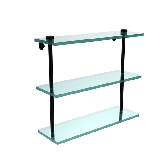 NS-5/16-BKM 16 Inch Triple Tiered Glass Shelf, Matte Black