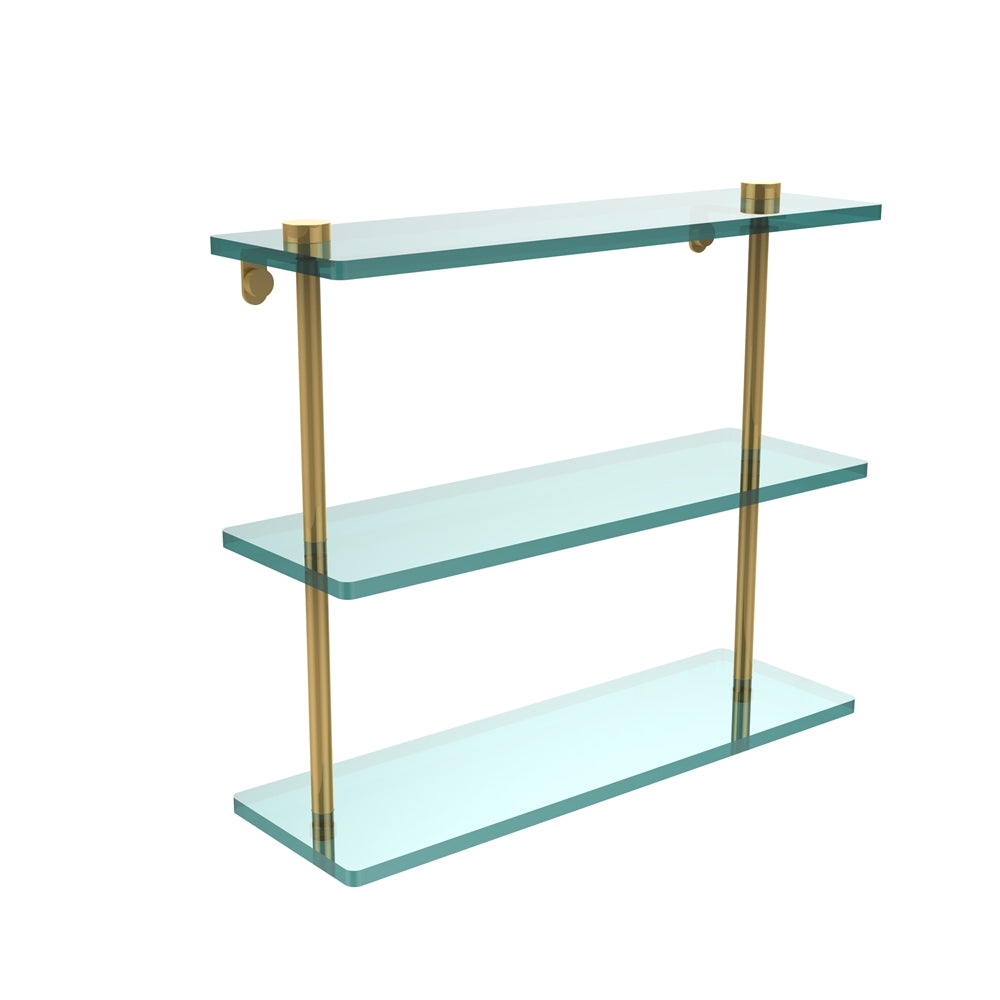 NS-5/16-PB 16 Inch Triple Tiered Glass Shelf, Polished Brass