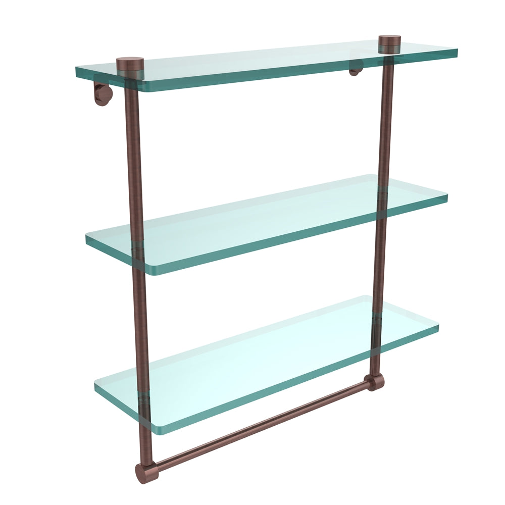 NS-5/16TB-CA 16 Inch Triple Tiered Glass Shelf with Integrated Towel Bar, Antique Copper