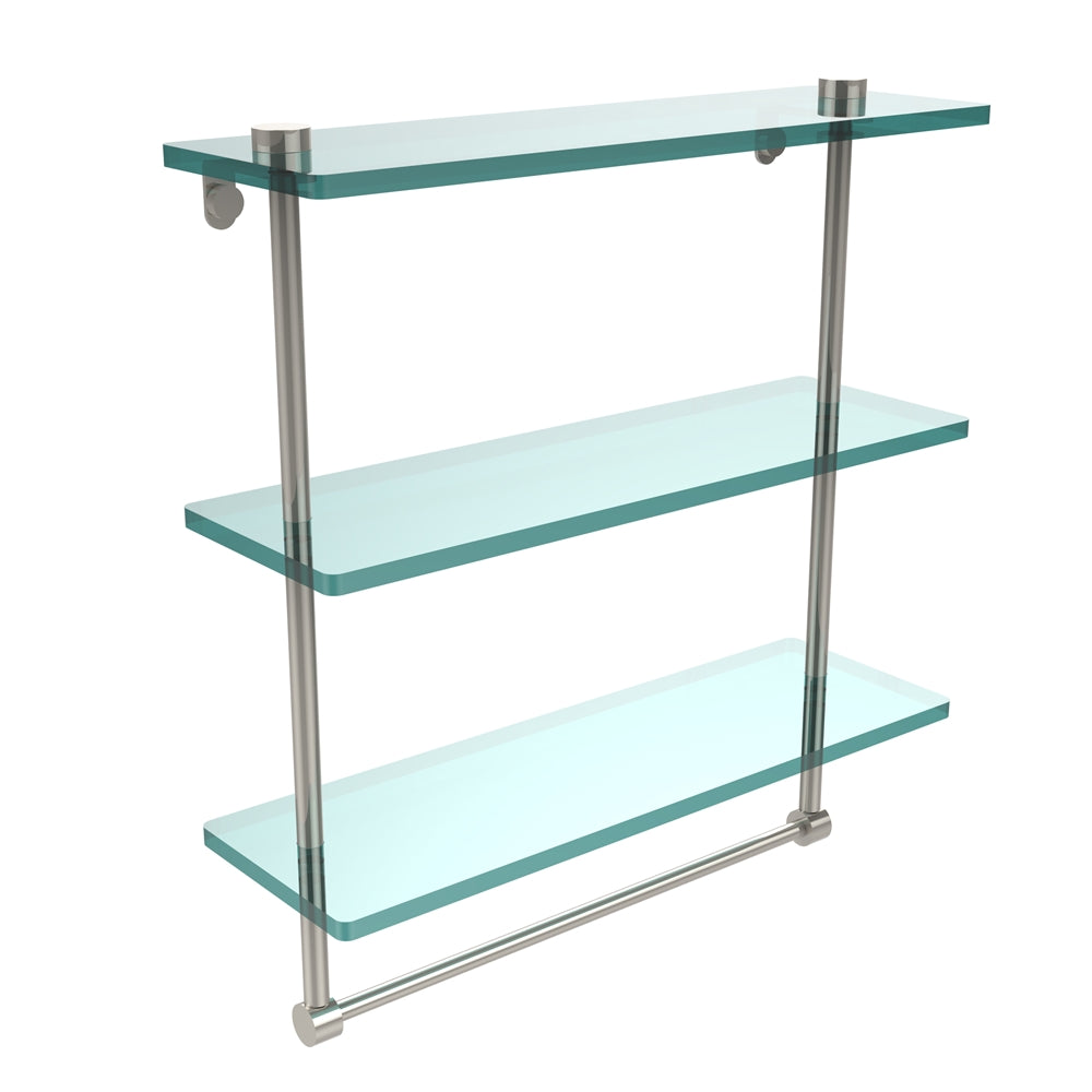 NS-5/16TB-PNI 16 Inch Triple Tiered Glass Shelf with Integrated Towel Bar, Polished Nickel