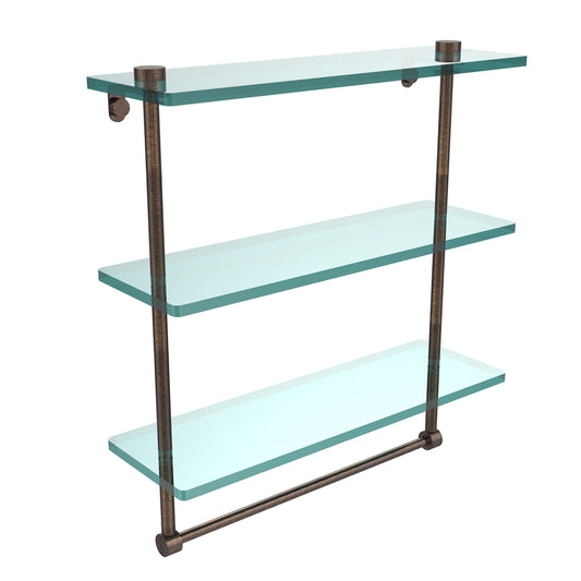 NS-5/16TB-VB 16 Inch Triple Tiered Glass Shelf with Integrated Towel Bar, Venetian Bronze