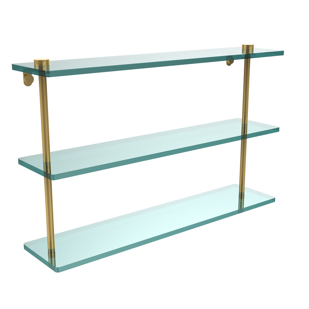 NS-5/22-UNL 22 Inch Triple Tiered Glass Shelf, Unlacquered Brass