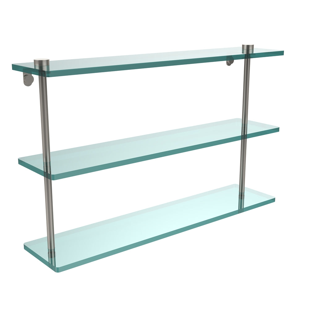 NS-5/22-SN 22 Inch Triple Tiered Glass Shelf, Satin Nickel