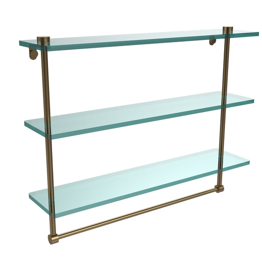 NS-5/22TB-BBR 22 Inch Triple Tiered Glass Shelf with Integrated Towel Bar, Brushed Bronze