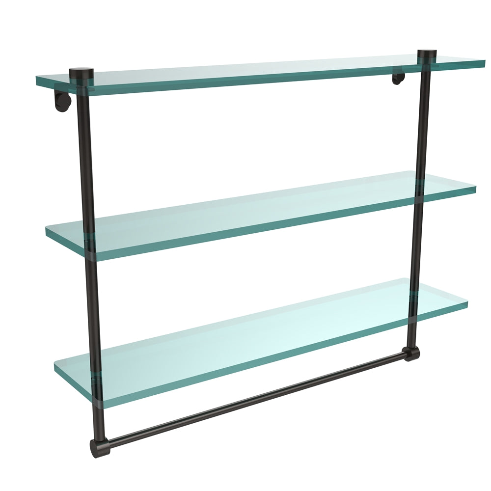 NS-5/22TB-ORB 22 Inch Triple Tiered Glass Shelf with Integrated Towel Bar, Oil Rubbed Bronze