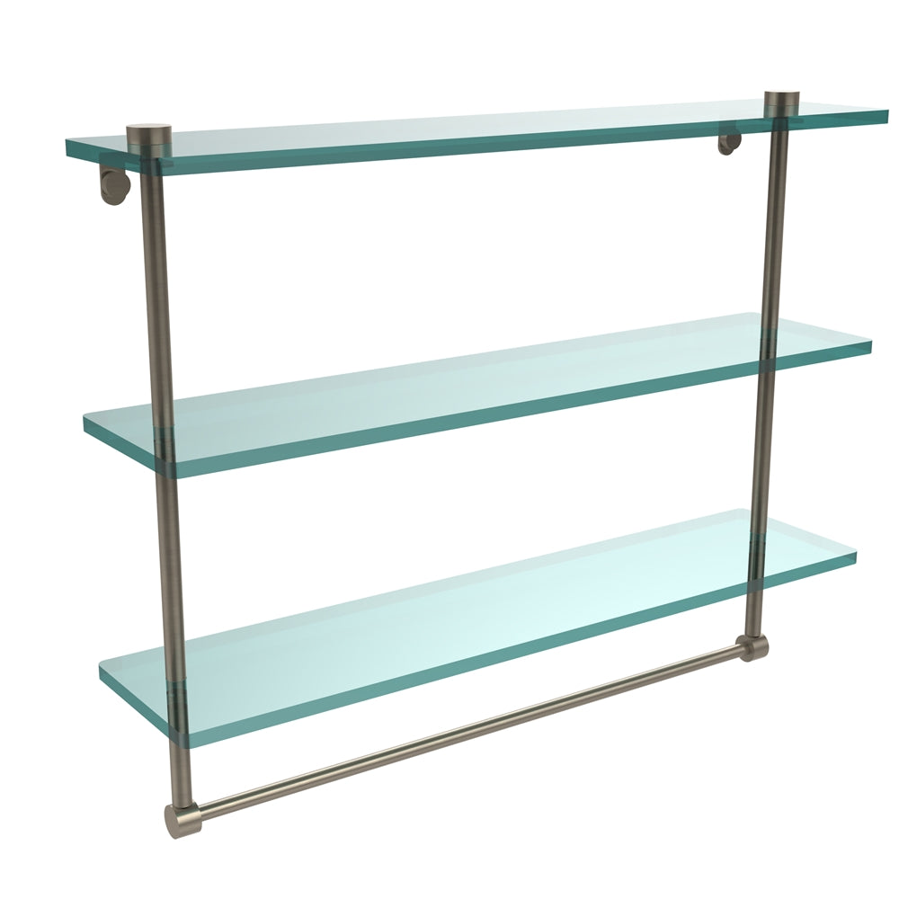 NS-5/22TB-PEW 22 Inch Triple Tiered Glass Shelf with Integrated Towel Bar, Antique Pewter