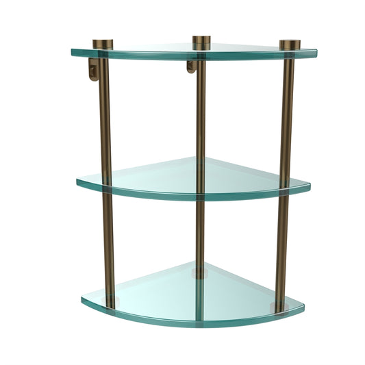 NS-6-BBR Three Tier Corner Glass Shelf, Brushed Bronze