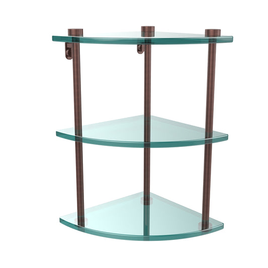 NS-6-CA Three Tier Corner Glass Shelf, Antique Copper