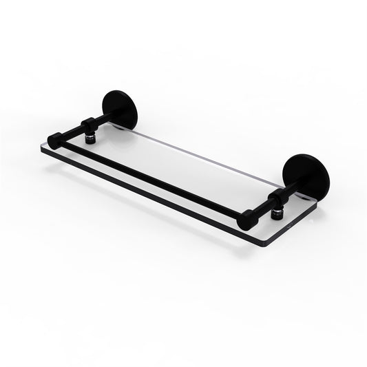 P1000-1/16-GAL-BKM 16 Inch Tempered Glass Shelf with Gallery Rail, Matte Black