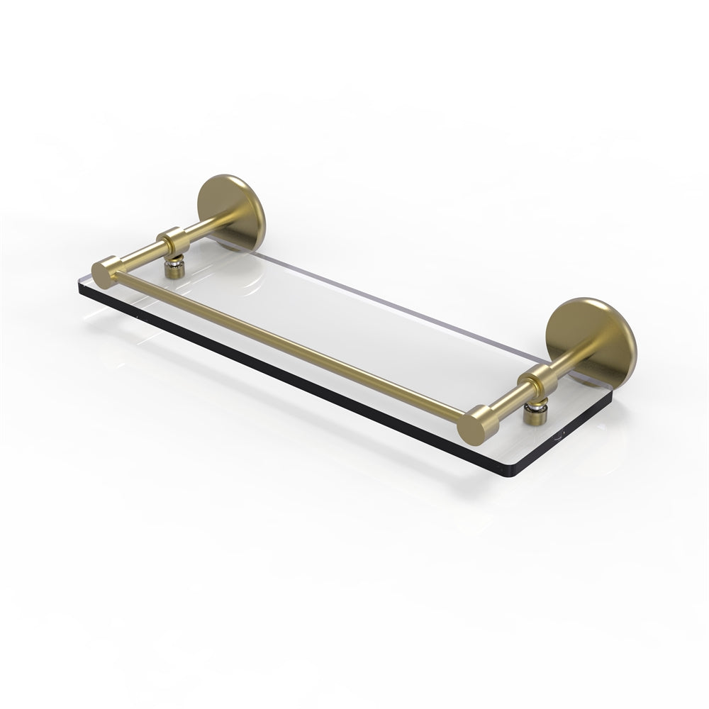 P1000-1/16-GAL-SBR 16 Inch Tempered Glass Shelf with Gallery Rail, Satin Brass