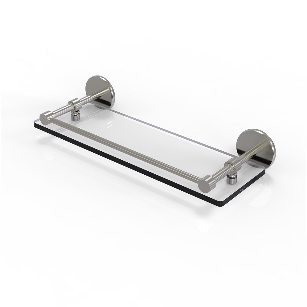 P1000-1/16-GAL-SN 16 Inch Tempered Glass Shelf with Gallery Rail, Satin Nickel