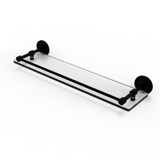 P1000-1/22-GAL-BKM 22 Inch Tempered Glass Shelf with Gallery Rail, Matte Black