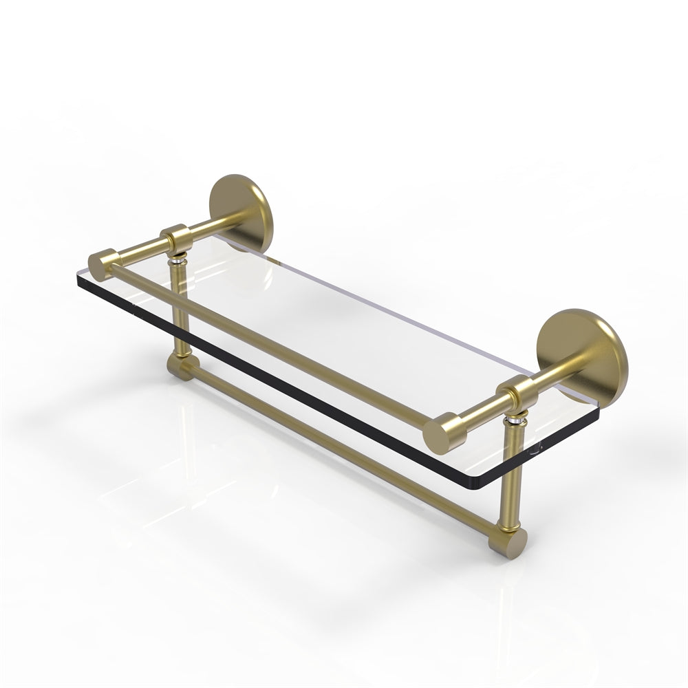 P1000-1TB/16-GAL-SBR 16 Inch Gallery Glass Shelf with Towel Bar, Satin Brass