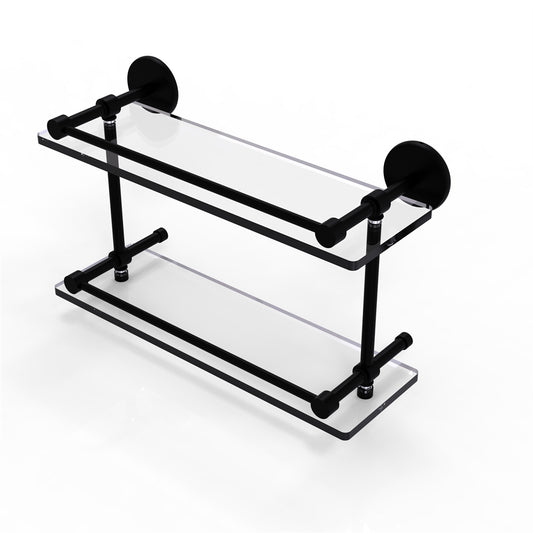 P1000-2/16-GAL-BKM 16 Inch Tempered Double Glass Shelf with Gallery Rail, Matte Black