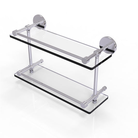 P1000-2/16-GAL-PC 16 Inch Tempered Double Glass Shelf with Gallery Rail, Polished Chrome