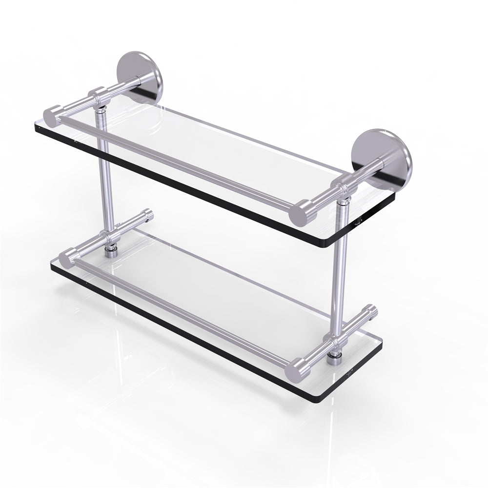 P1000-2/16-GAL-SCH 16 Inch Tempered Double Glass Shelf with Gallery Rail, Satin Chrome