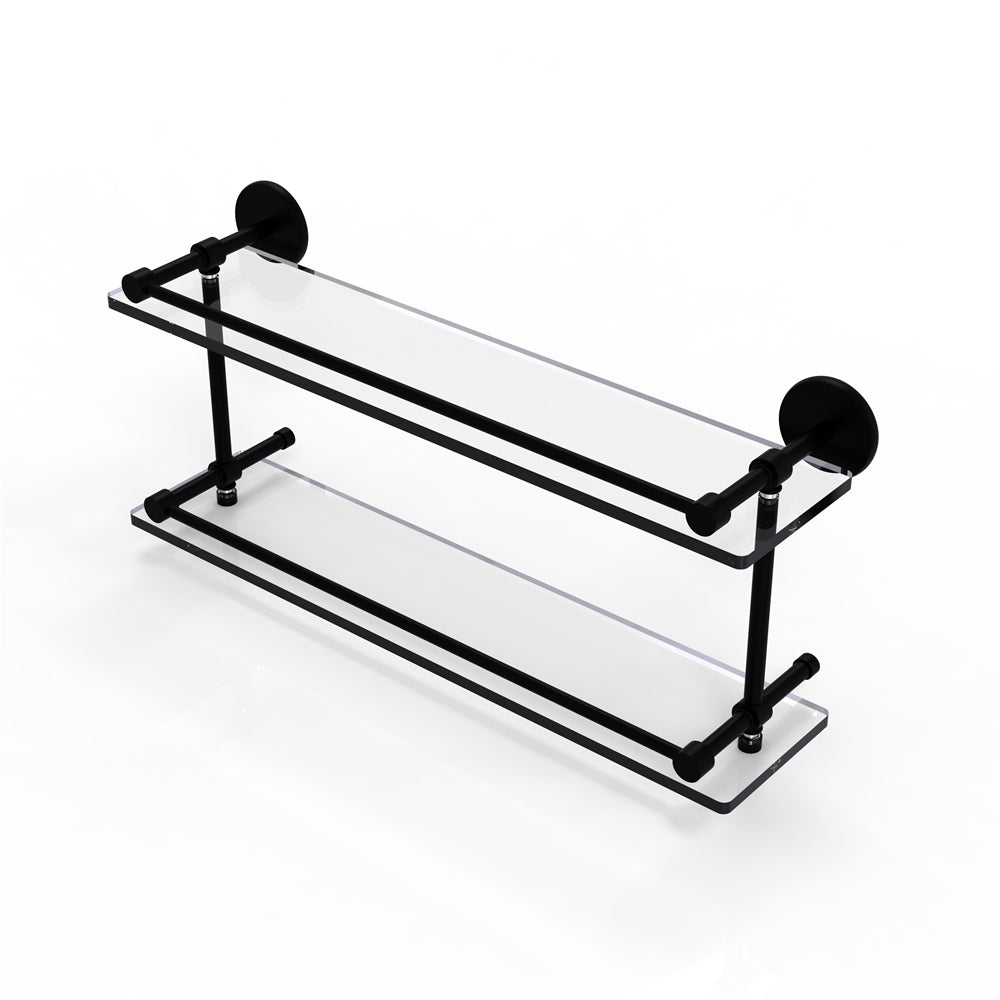 P1000-2/22-GAL-BKM 22 Inch Tempered Double Glass Shelf with Gallery Rail, Matte Black