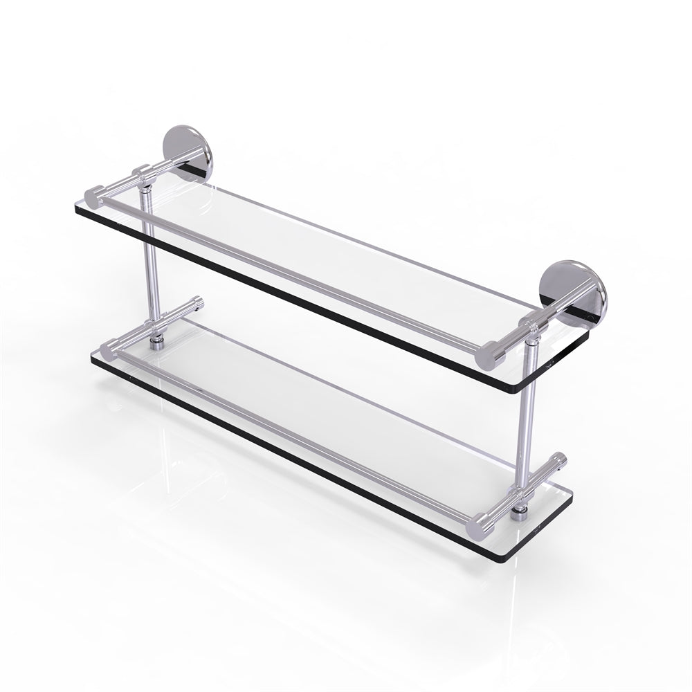 P1000-2/22-GAL-PC 22 Inch Tempered Double Glass Shelf with Gallery Rail, Polished Chrome