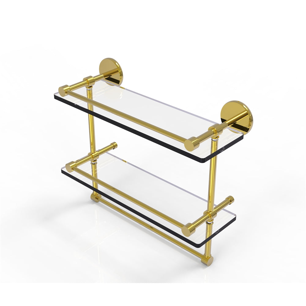 P1000-2TB/16-GAL-PB 16 Inch Gallery Double Glass Shelf with Towel Bar, Polished Brass